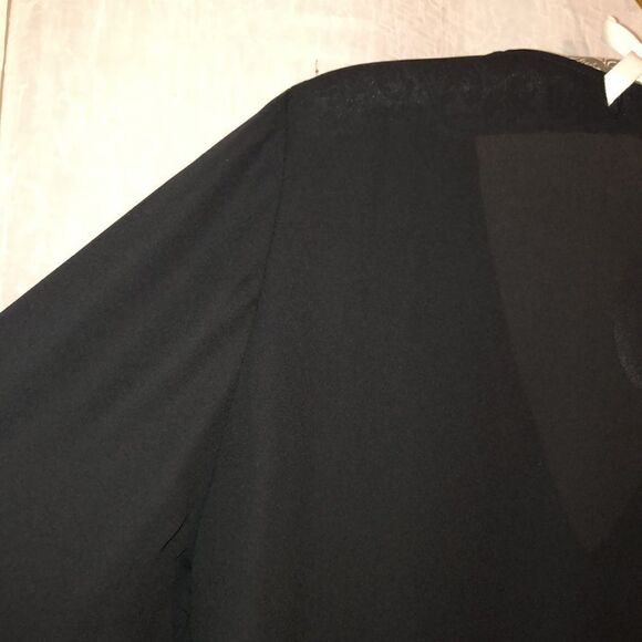 Kancystore M Black Button Front V-Neck Bell Quarter Sleeve Tie Front Blouse - Picture 10 of 12